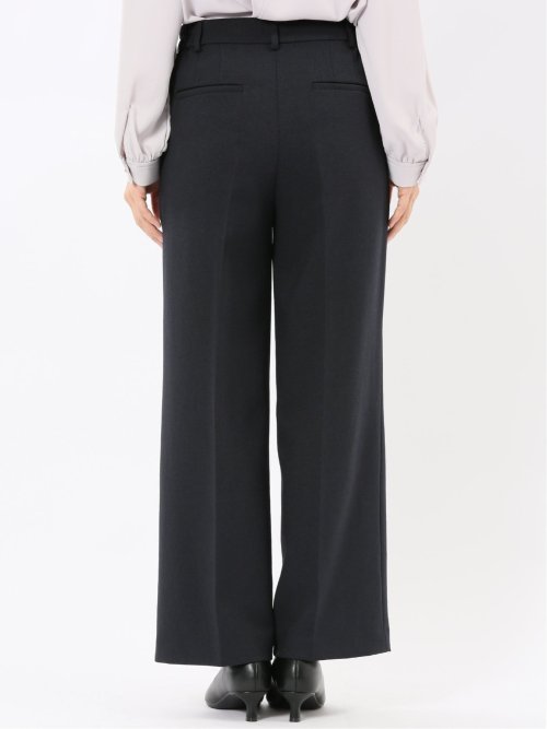 ストレッチウォッシャブル ノーカラージャケット＋セミワイドパンツ ウーリッシュ紺