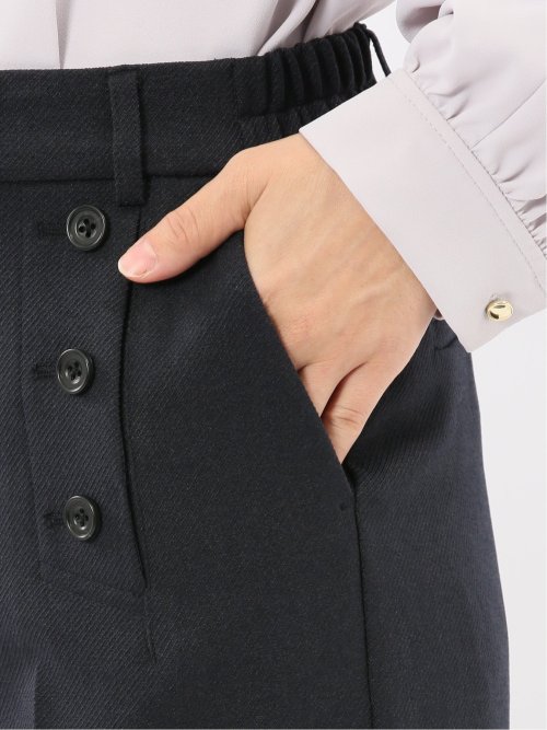 ストレッチウォッシャブル ノーカラージャケット＋セミワイドパンツ ウーリッシュ紺