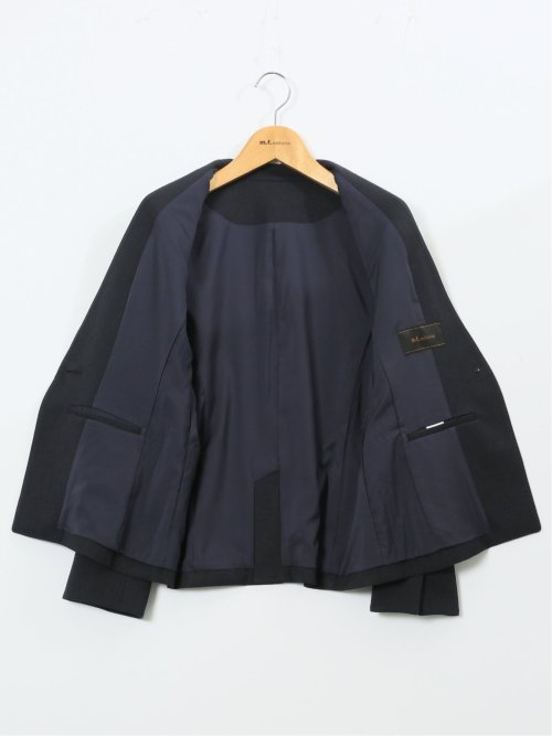 ストレッチウォッシャブル ノーカラージャケット＋セミワイドパンツ ウーリッシュ紺