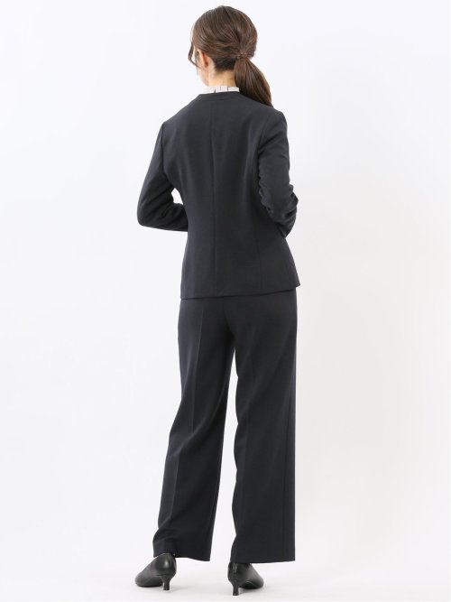 ストレッチウォッシャブル ノーカラージャケット＋セミワイドパンツ ウーリッシュ紺