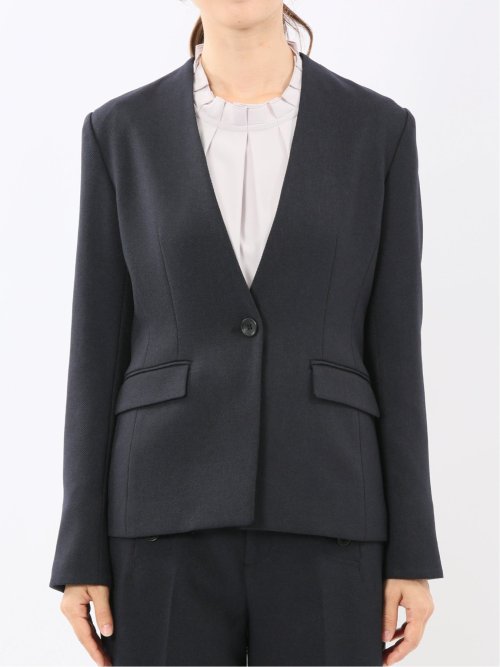 ストレッチウォッシャブル ノーカラージャケット＋セミワイドパンツ ウーリッシュ紺