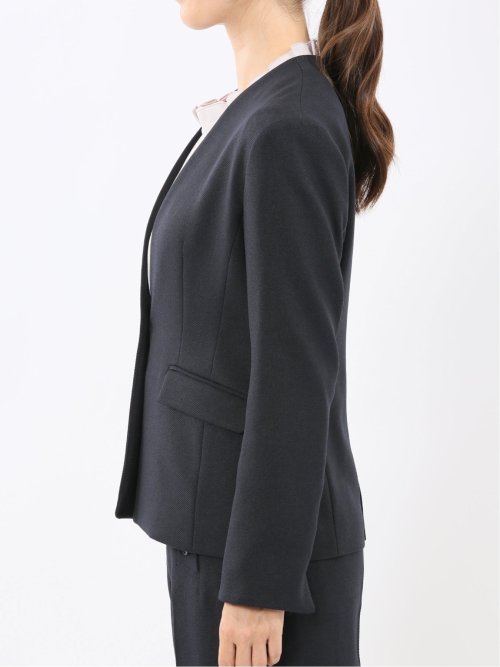 ストレッチウォッシャブル ノーカラージャケット＋セミワイドパンツ ウーリッシュ紺