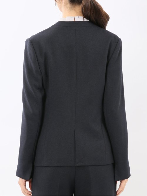 ストレッチウォッシャブル ノーカラージャケット＋セミワイドパンツ ウーリッシュ紺