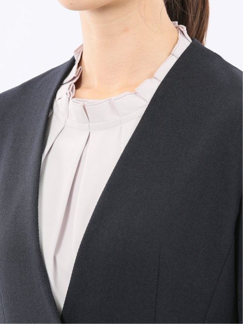 ストレッチウォッシャブル ノーカラージャケット＋セミワイドパンツ ウーリッシュ紺