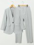 ストレッチ ウォッシャブル カラーレス 7分袖 ジャケット＋テーパードパンツ ピンヘッドライトグレー