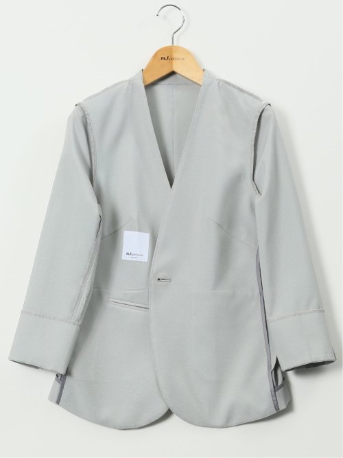 ストレッチ ウォッシャブル カラーレス 7分袖 ジャケット＋テーパードパンツ ピンヘッドライトグレー