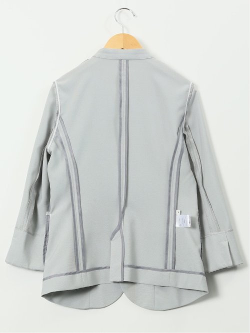 ストレッチ ウォッシャブル カラーレス 7分袖 ジャケット＋テーパードパンツ ピンヘッドライトグレー
