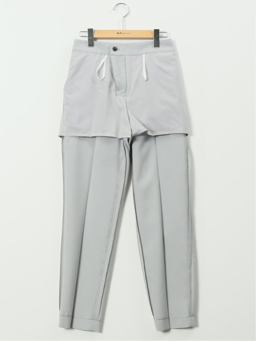 ストレッチ ウォッシャブル カラーレス 7分袖 ジャケット＋テーパードパンツ ピンヘッドライトグレー