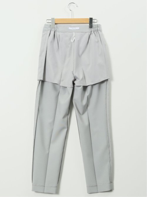 ストレッチ ウォッシャブル カラーレス 7分袖 ジャケット＋テーパードパンツ ピンヘッドライトグレー