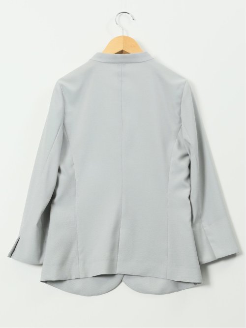 ストレッチ ウォッシャブル カラーレス 7分袖 ジャケット＋テーパードパンツ ピンヘッドライトグレー