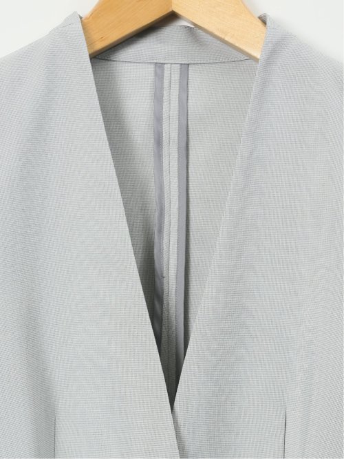 ストレッチ ウォッシャブル カラーレス 7分袖 ジャケット＋テーパードパンツ ピンヘッドライトグレー