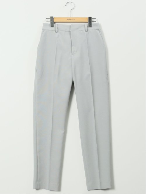 ストレッチ ウォッシャブル カラーレス 7分袖 ジャケット＋テーパードパンツ ピンヘッドライトグレー