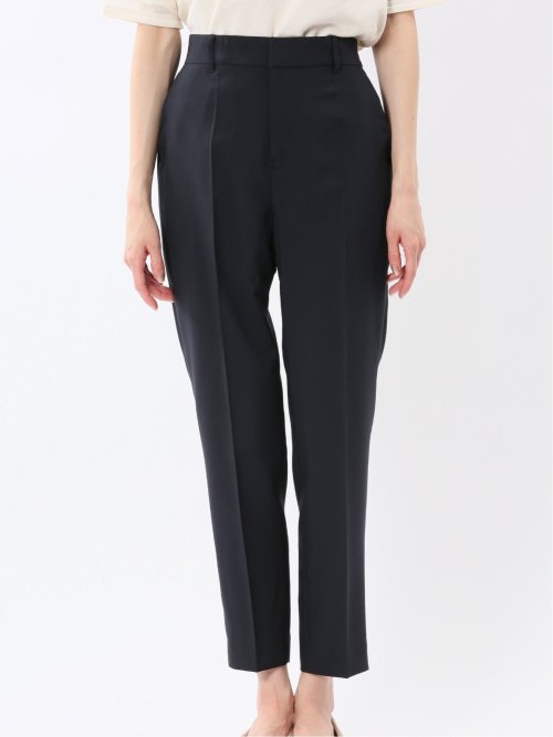 ストレッチ ウォッシャブル カラーレス 7分袖 ジャケット＋テーパードパンツ ピンヘッド紺