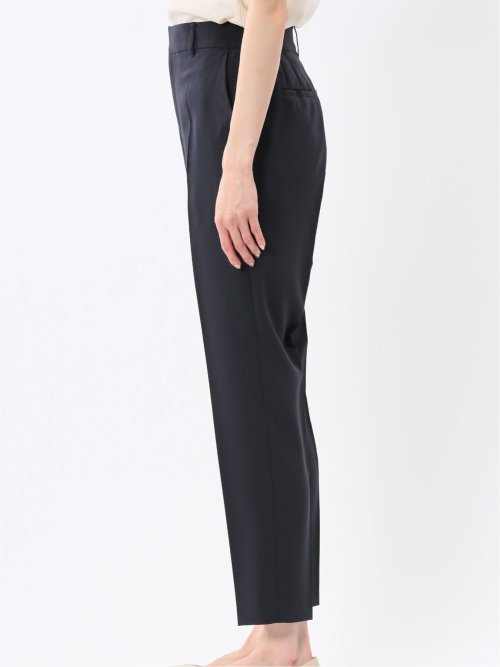 ストレッチ ウォッシャブル カラーレス 7分袖 ジャケット＋テーパードパンツ ピンヘッド紺