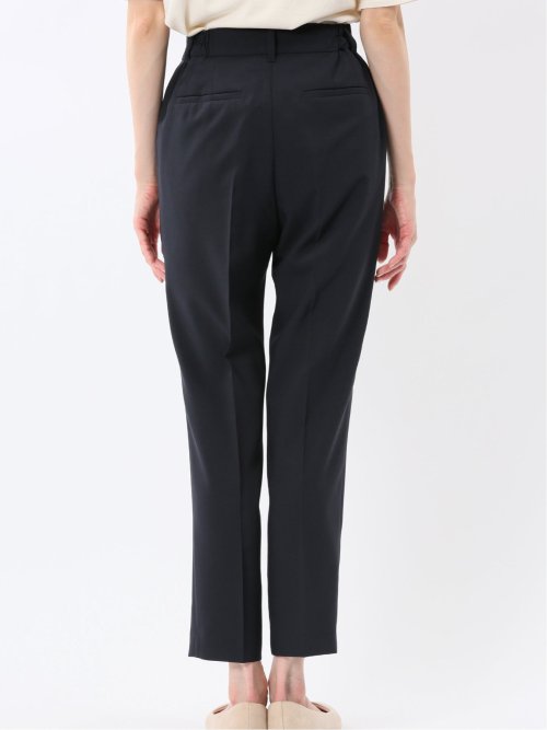 ストレッチ ウォッシャブル カラーレス 7分袖 ジャケット＋テーパードパンツ ピンヘッド紺