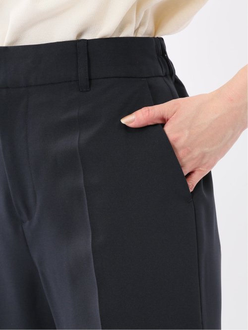 ストレッチ ウォッシャブル カラーレス 7分袖 ジャケット＋テーパードパンツ ピンヘッド紺