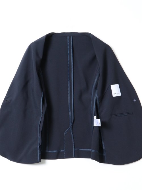 ストレッチ ウォッシャブル カラーレス 7分袖 ジャケット＋テーパードパンツ ピンヘッド紺