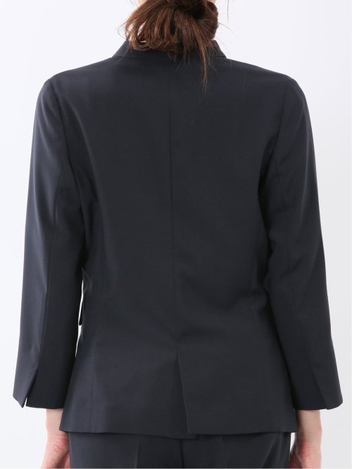 ストレッチ ウォッシャブル カラーレス 7分袖 ジャケット＋テーパードパンツ ピンヘッド紺