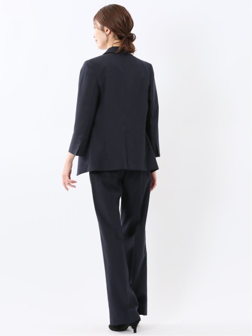 ストレッチ ウォッシャブル 1ボタン 7分袖 ジャケット＋セミワイド パンツ 紺