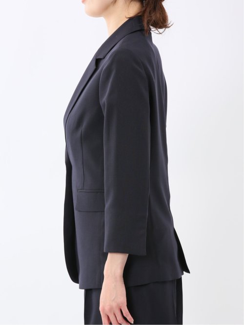 ストレッチ ウォッシャブル 1ボタン 7分袖 ジャケット＋セミワイド パンツ 紺