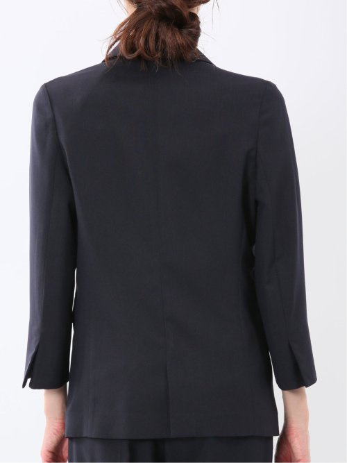 ストレッチ ウォッシャブル 1ボタン 7分袖 ジャケット＋セミワイド パンツ 紺