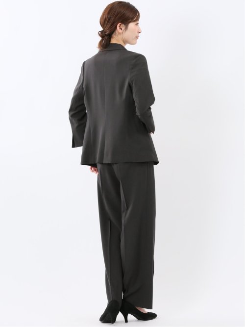 ストレッチ ウォッシャブル 1ボタン 7分袖 ジャケット＋セミワイド パンツ 黒