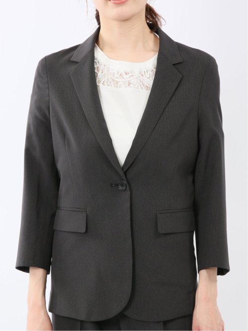 ストレッチ ウォッシャブル 1ボタン 7分袖 ジャケット＋セミワイド パンツ 黒