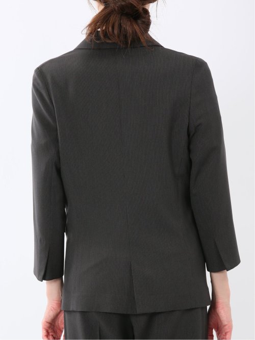 ストレッチ ウォッシャブル 1ボタン 7分袖 ジャケット＋セミワイド パンツ 黒