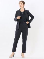 ストレッチウォッシャブル 1ボタンジャケット＋テーパードパンツ シャドーストライプ紺