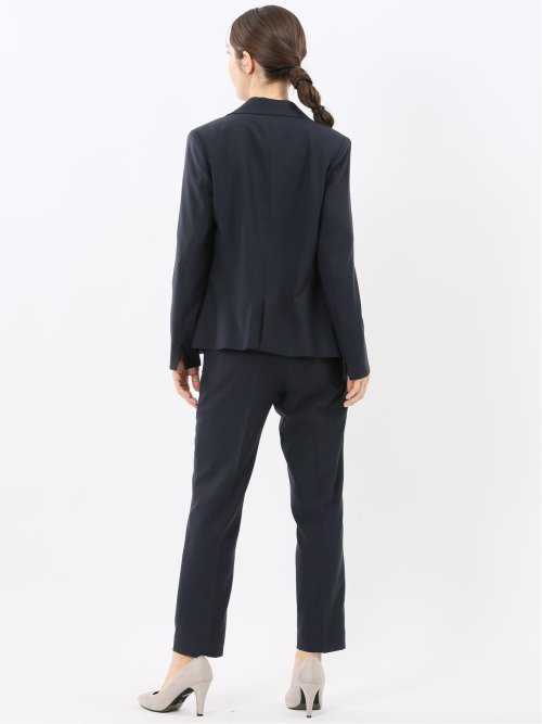 ストレッチウォッシャブル 1ボタンジャケット＋テーパードパンツ シャドーストライプ紺