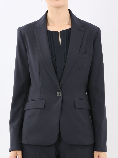 ストレッチウォッシャブル 1ボタンジャケット＋テーパードパンツ シャドーストライプ紺