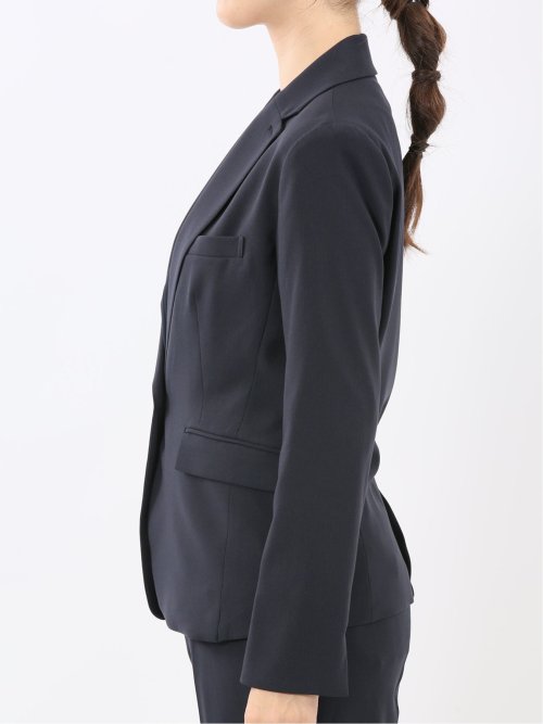 ストレッチウォッシャブル 1ボタンジャケット＋テーパードパンツ シャドーストライプ紺