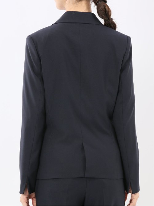 ストレッチウォッシャブル 1ボタンジャケット＋テーパードパンツ シャドーストライプ紺