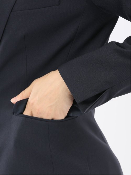 ストレッチウォッシャブル 1ボタンジャケット＋テーパードパンツ シャドーストライプ紺