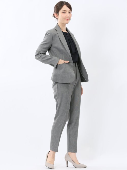 ストレッチウォッシャブル 1ボタンジャケット＋テーパードパンツ グレー