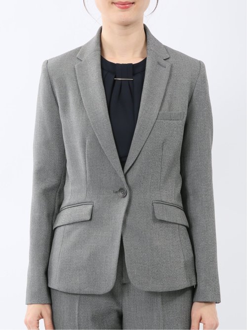 ストレッチウォッシャブル 1ボタンジャケット＋テーパードパンツ グレー