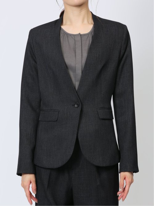 シャークスキン カラーレスジャケット＋セミワイドパンツ 紺