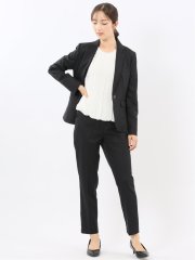 ストレッチウォッシャブル 1ボタンジャケット＋テーパードパンツ シャドーストライプ黒