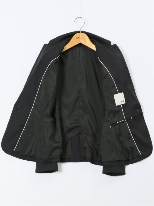 ストレッチウォッシャブル 1ボタンジャケット＋テーパードパンツ シャドーストライプ黒