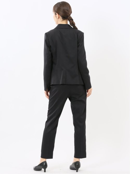 ストレッチウォッシャブル 1ボタンジャケット＋テーパードパンツ シャドーストライプ黒