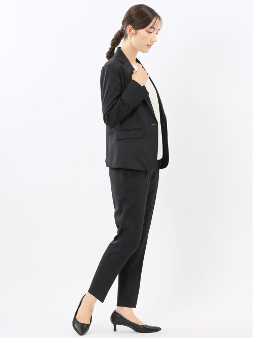 ストレッチウォッシャブル 1ボタンジャケット＋テーパードパンツ シャドーストライプ黒