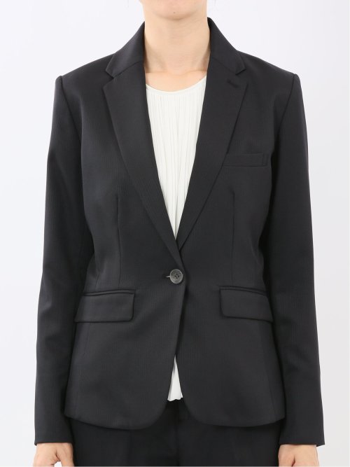 ストレッチウォッシャブル 1ボタンジャケット＋テーパードパンツ シャドーストライプ黒