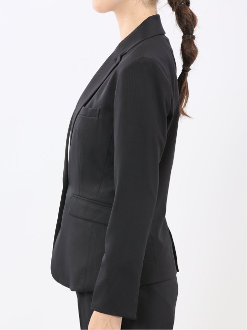 ストレッチウォッシャブル 1ボタンジャケット＋テーパードパンツ シャドーストライプ黒