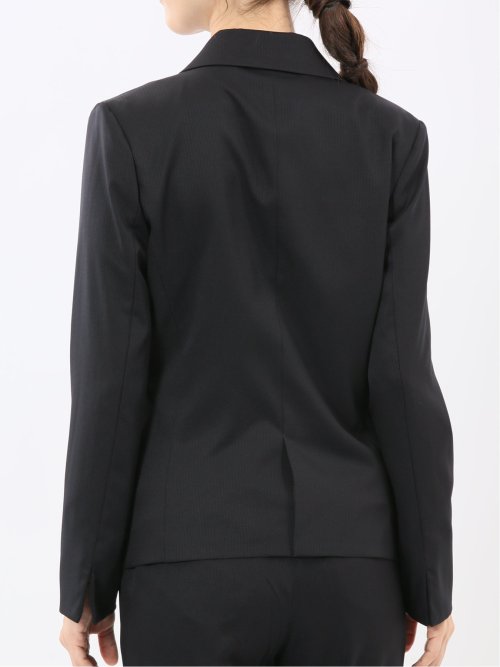 ストレッチウォッシャブル 1ボタンジャケット＋テーパードパンツ シャドーストライプ黒