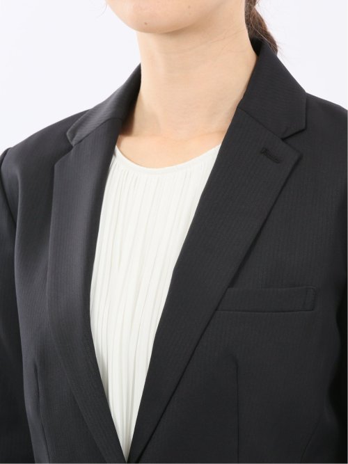 ストレッチウォッシャブル 1ボタンジャケット＋テーパードパンツ シャドーストライプ黒