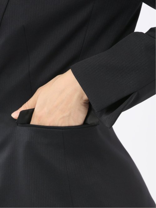 ストレッチウォッシャブル 1ボタンジャケット＋テーパードパンツ シャドーストライプ黒