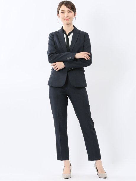 ストレッチウォッシャブル 1ボタンジャケット＋テーパードパンツ 紺