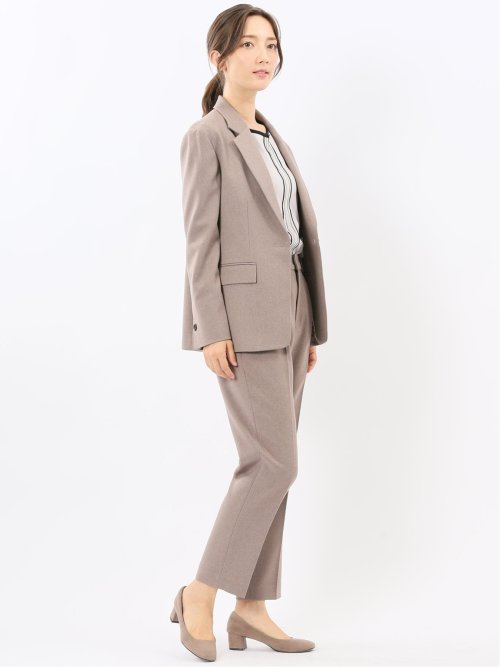 ストレッチウォッシャブル リラクシング 1ボタンジャケット＋テーパードパンツ フランネルベージュ