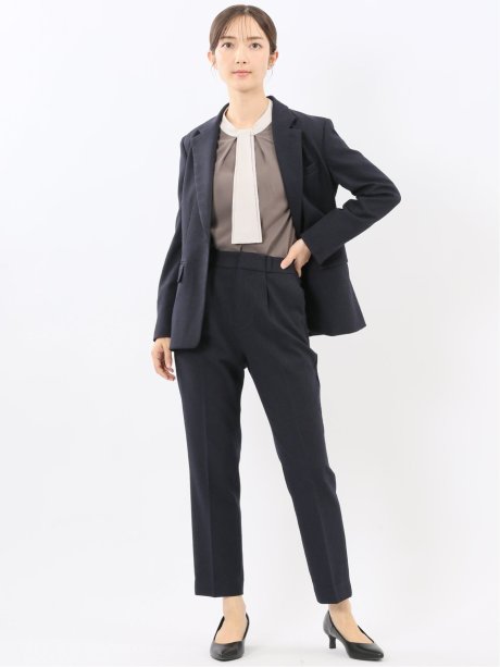 ストレッチウォッシャブル リラクシング 1ボタンジャケット＋テーパードパンツ フランネル紺