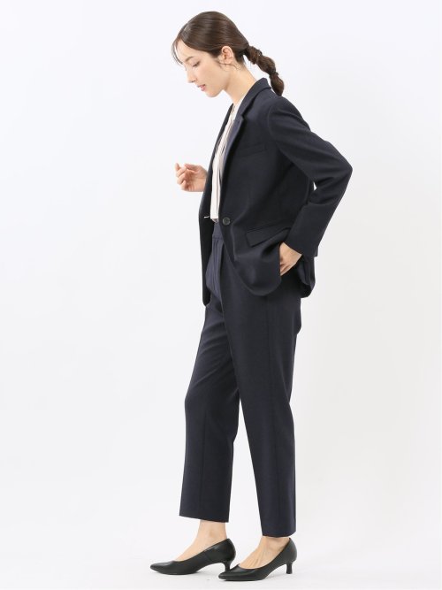 ストレッチウォッシャブル リラクシング 1ボタンジャケット＋テーパードパンツ フランネル紺